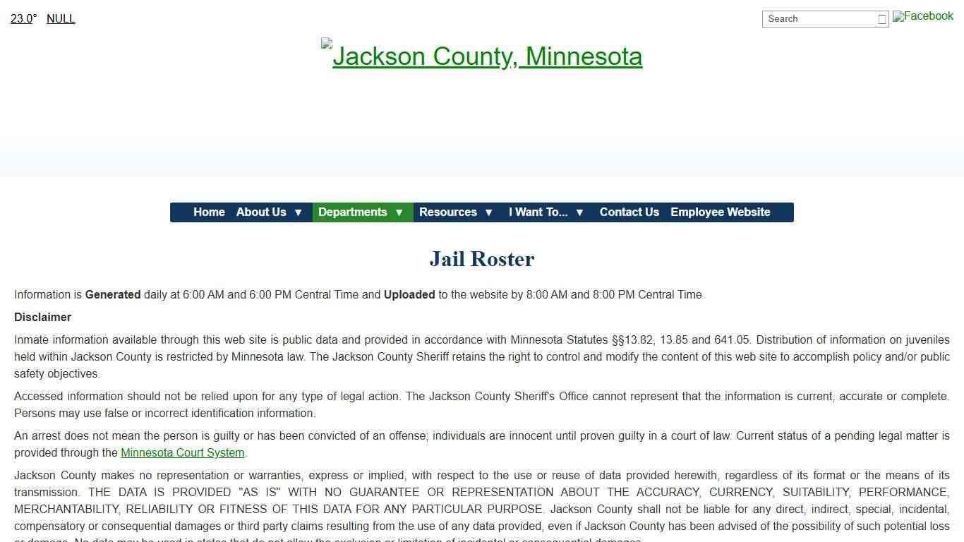 Jail Roster - Jail and Inmate - Jackson County, Minnesota
